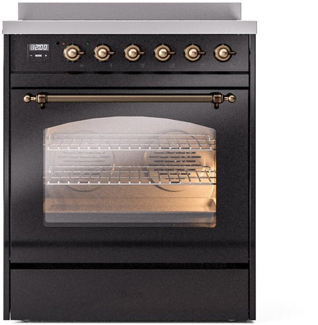 Nostalgie II 30 Inch Electric Freestanding Range in Glossy Black with Bronze Trim