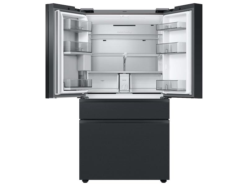Bespoke 4-Door French Door Refrigerator (29 cu. ft.) - with Top Left and Family Hub™ Panel in Charcoal Glass - and Matte Black Steel Middle and Bottom Door Panels