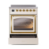 ILVE UNI304NMPAWG Nostalgie II Noblesse 30 inch Induction Range (Triple Glass Door, Antique White, Brass)