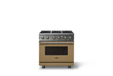36"W. Open Burner Gas Range (Finish: Golden Hour, Trim: Brushed Brass, Fuel: Propane)