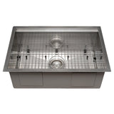 ZLINE 27 in. Garmisch Undermount Single Bowl Satin Stainless Steel Kitchen Sink with Bottom Grid and Accessories (SLS-27S)