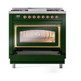 ILVE UN36FNMPEGG Nostalgie II Noblesse 36 inch Dual Fuel Range (Natural Gas, Triple Glass Door, Emerald Green, Brass)