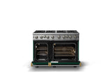 48"W. Open Burner Gas Range (Finish: Ivy, Trim: Brushed Brass, Fuel: Natural Gas)