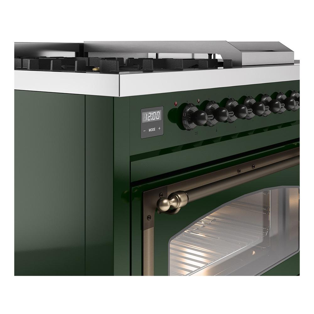 ILVE UN48FSNMPEGBLP Nostalgie II Noblesse 48 inch Dual Fuel Range (5 Sealed Burners + Griddle + French Top, Liquid Propane, Triple Glass Door, Emerald Green, Burnished)