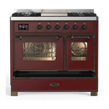 ILVE UMD40FNR3BUB Majestic III 40 inch Dual Fuel Range with 6 Burners and Griddle, Dual Function Burner up to 25,000 BTU (Natural Gas, Triple Glass Door, Burgundy, Burnished)