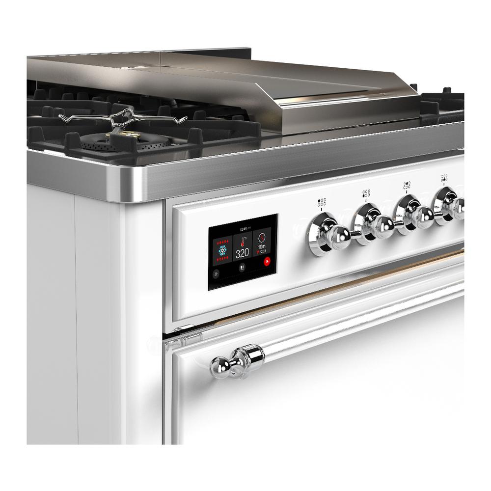 ILVE UM36FQNR3WHC Majestic III 36 inch Dual Fuel Range with 6 Black Brass Burners and Griddle, Dual Function Burner up to 25,000 BTU (Solid Door, White, Chrome, Natural Gas)