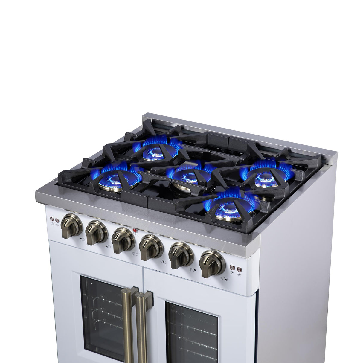 Forno Capriasca 30-Inch White Freestanding French Door Gas Range, 4 Burners, Convection Oven, Energy Efficient