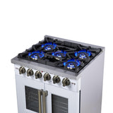 Forno Capriasca 30-Inch White Freestanding French Door Gas Range, 4 Burners, Convection Oven, Energy Efficient