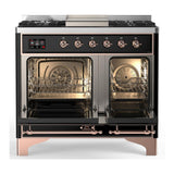 ILVE UMD40FQNR3BKP Majestic III 40 inch Dual Fuel Range with 6 Burners and Griddle, Dual Function Burner up to 25,000 BTU (Natural Gas, Solid Door, Glossy Black, Copper)