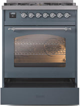 Nostalgie II 30 Inch Dual Fuel Natural Gas Freestanding Range in Blue Grey with Chrome Trim