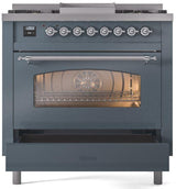 Nostalgie II 36 Inch Dual Fuel Liquid Propane Freestanding Range in Blue Grey with Chrome Trim