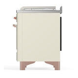 ILVE UM48FSQNR3AWP Majestic III 48 inch Dual Fuel Range with 5 Black Brass Burners, Griddle and French Top, Dual Function Burner up to 25,000 BTU (Natural Gas, Solid Door, Antique White, Copper)