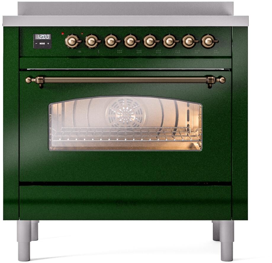 Nostalgie II 36 Inch Electric Freestanding Range in Emerald Green with Bronze Trim