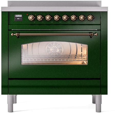 Nostalgie II 36 Inch Electric Freestanding Range in Emerald Green with Bronze Trim