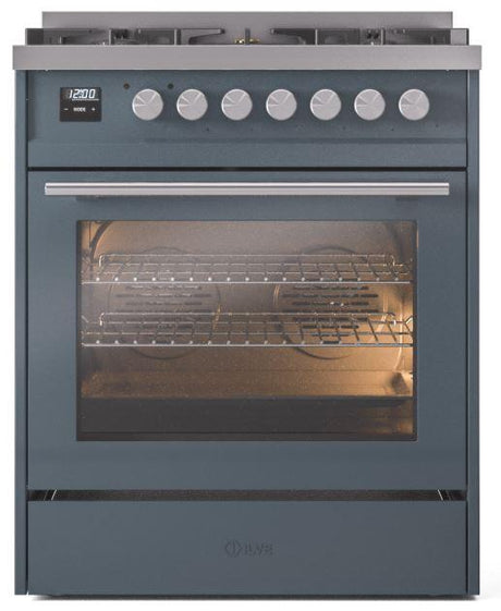 Professional Plus II 30 Inch Dual Fuel Natural Gas Freestanding Range in Blue Grey with Trim