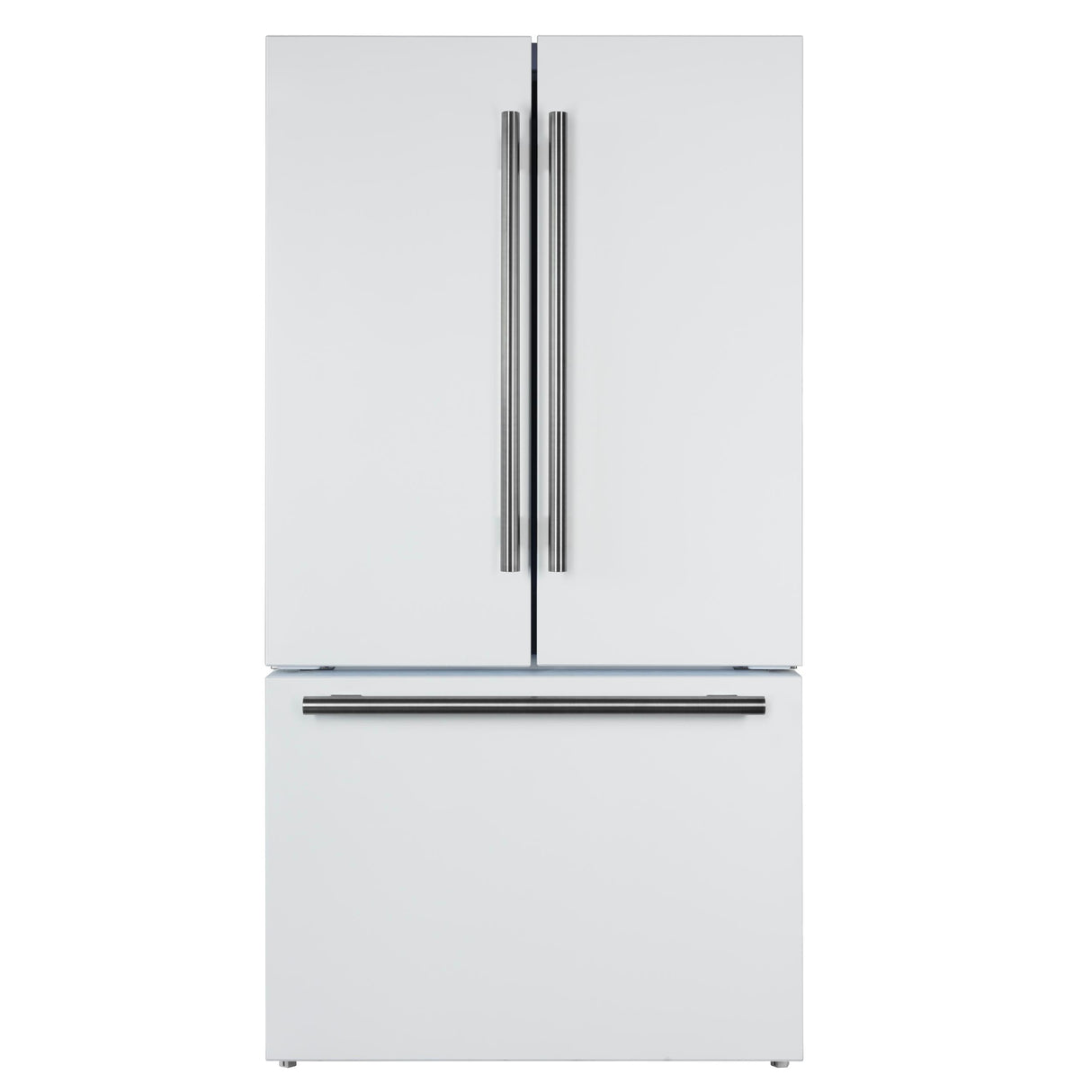 Forno Rivello 36 Inch French Door Refrigerator in White with Antique Brass, Internal Water Dispenser, Filtered Ice, Adjustable Shelves, Energy Star Certified