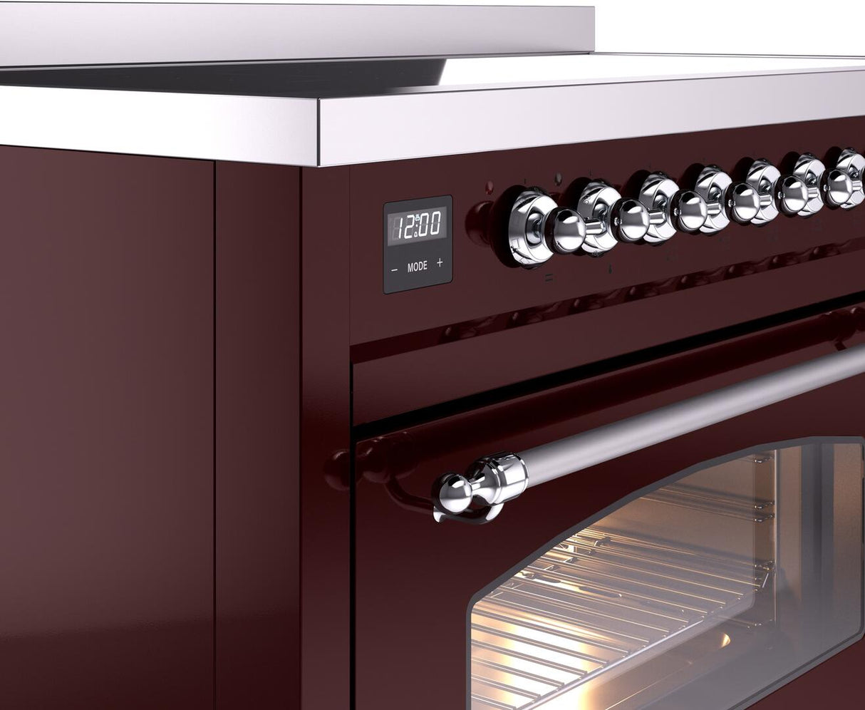 Nostalgie II 48 Inch Electric Freestanding Range in Burgundy with Chrome Trim