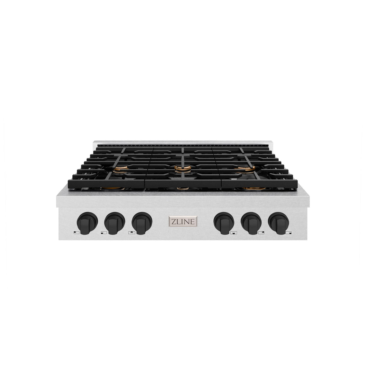 ZLINE 36 in. Autograph Edition Paramount Gas Rangetop with 6 Burners and Porcelain Cooktop in DuraSnow' Stainless Steel with Matte Black Accents (SRTSZ-36-MB)