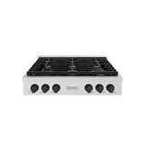 ZLINE 36 in. Autograph Edition Paramount Gas Rangetop with 6 Burners and Porcelain Cooktop in DuraSnow' Stainless Steel with Matte Black Accents (SRTSZ-36-MB)