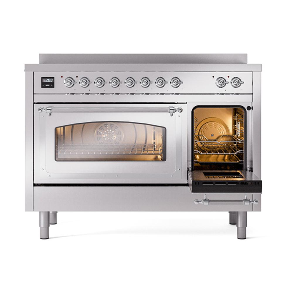 ILVE UNI486NMPSSC Nostalgie II Noblesse 48 inch Induction Range (Triple Glass Door, Stainless Steel, Chrome)