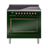 ILVE UNI366QNMPEGB Nostalgie II Noblesse 36 inch Induction Range (Solid Door, Emerald Green, Burnished)