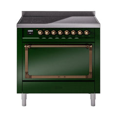 ILVE UNI366QNMPEGB Nostalgie II Noblesse 36 inch Induction Range (Solid Door, Emerald Green, Burnished)