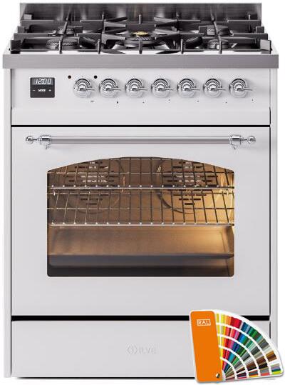 Nostalgie II 30 Inch Dual Fuel Natural Gas Freestanding Range in RAL Custom Color with Chrome Trim