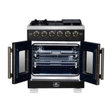 Forno Capriasca 30-Inch Freestanding French Door Gas Range, 4 Burners, Convection Oven, Energy Efficient
