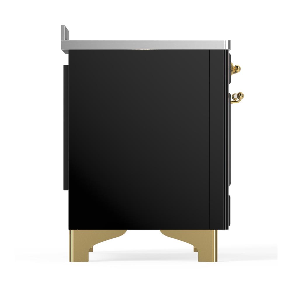 ILVE UMIB48NR3BKG Majestic III 48 inch Induction Range with 6 Elements, 5.02 cu. ft. Total Oven Capacity (Triple Glass Door, Glossy Black, Brass)