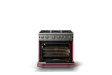 36"W. Open Burner Gas Range (Finish: Valentine, Trim: Brushed Brass, Fuel: Natural Gas)