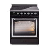 ILVE UNI304NMPBKC Nostalgie II Noblesse 30 inch Induction Range (Triple Glass Door, Glossy Black, Chrome)