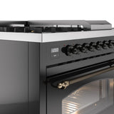 Nostalgie II 48 Inch Dual Fuel Liquid Propane Freestanding Range in Glossy Black with Bronze Trim