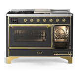 ILVE UM48FSNR3MGGLP Majestic III 48 inch Dual Fuel Range with 5 Black Brass Burners, Griddle and French Top, Dual Function Burner up to 25,000 BTU (Liquid Propane, Triple Glass Door, Graphite Matte, Brass)