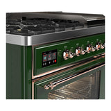 ILVE UM48FNR3EGP Majestic III 48 inch Dual Fuel Range with 8 Burners and Griddle, Dual Function Burner up to 25,000 BTU (Natural Gas, Triple Glass Door, Emerald Green, Copper)