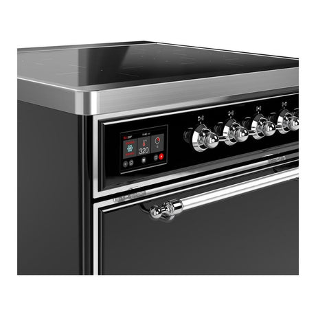 ILVE UMIB30QNR3BKC Majestic III 30 inch Induction Range with 4 Elements, 4 cu. ft. Oven Capacity (Solid Door, Glossy Black, Chrome)