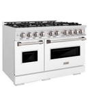 ZLINE 48 in. 6.7 cu. ft. Classic Double Oven Gas Range with 8 Burner Cooktop in DuraSnow' Stainless Steel with White Matte Doors (CGRS-WM-48)