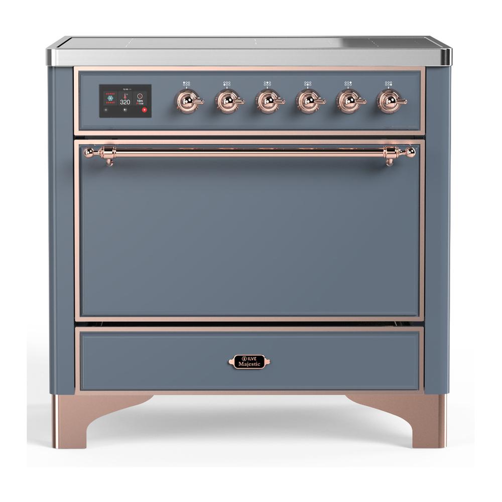 ILVE UMIB36QNR3BGP Majestic III 36 inch Induction Range with 6 Elements, 3.5 cu. ft. Total Oven Capacity (Solid Door, Blue Grey, Copper)