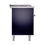ILVE UN60FSQNMPMBPLP Nostalgie II Noblesse 60 inch Dual Fuel Range (7 Sealed Burners + Griddle + French Top, Liquid Propane, Solid Door, Midnight Blue, Copper)