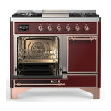 ILVE UMD40FQNR3BUP Majestic III 40 inch Dual Fuel Range with 6 Burners and Griddle, Dual Function Burner up to 25,000 BTU (Natural Gas, Solid Door, Burgundy, Copper)