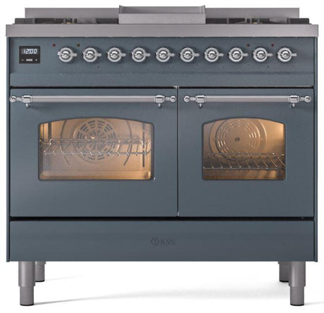 Nostalgie II 40 Inch Dual Fuel Natural Gas Freestanding Range in Blue Grey with Chrome Trim