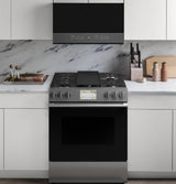 Café™ 30" Smart Slide-In, Front-Control, Dual-Fuel Range in Platinum Glass