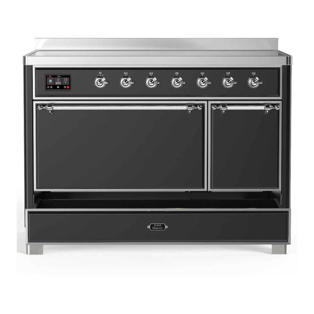 ILVE UMIB48QNR3MGC Majestic III 48 inch Induction Range with 6 Elements, 5.02 cu. ft. Total Oven Capacity (Solid Door, Graphite Matte, Chrome)