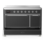 ILVE UMIB48QNR3MGC Majestic III 48 inch Induction Range with 6 Elements, 5.02 cu. ft. Total Oven Capacity (Solid Door, Graphite Matte, Chrome)