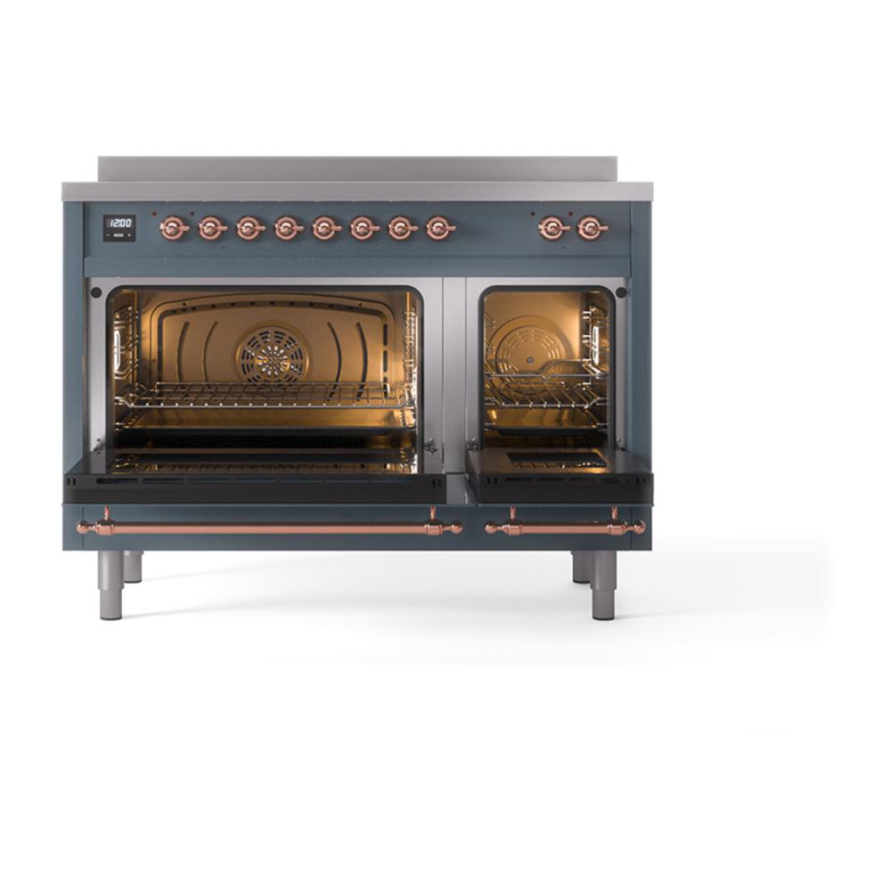 ILVE UNI486NMPBGP Nostalgie II Noblesse 48 inch Induction Range (Triple Glass Door, Blue Grey, Copper)