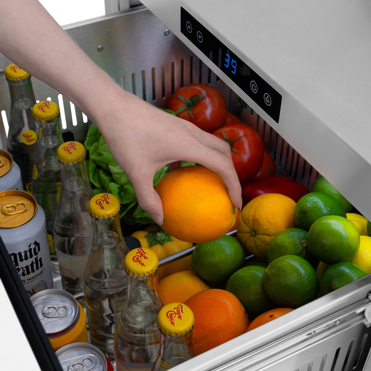 ZLINE Autograph Edition 24 in. Touchstone 168 Can Outdoor-Rated Dual Refrigerator Drawer with White Matte Doors and Polished Gold Handles (RDSOZ-WM-24-G)
