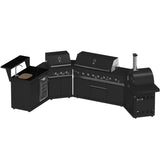 Forno All Aperto 99,600 BTU Outdoor Kitchen, 5 Burners, Infrared Burners, Side Burner, Black Sintered Stone Countertops, Gas Pizza Oven, Sink Module, Bar & Beverage Center
