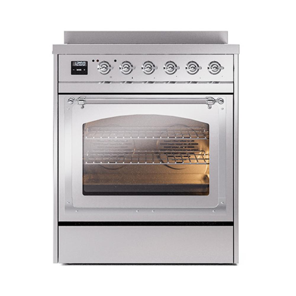 ILVE UNI304NMPSSC Nostalgie II Noblesse 30 inch Induction Range (Triple Glass Door, Stainless Steel, Chrome)