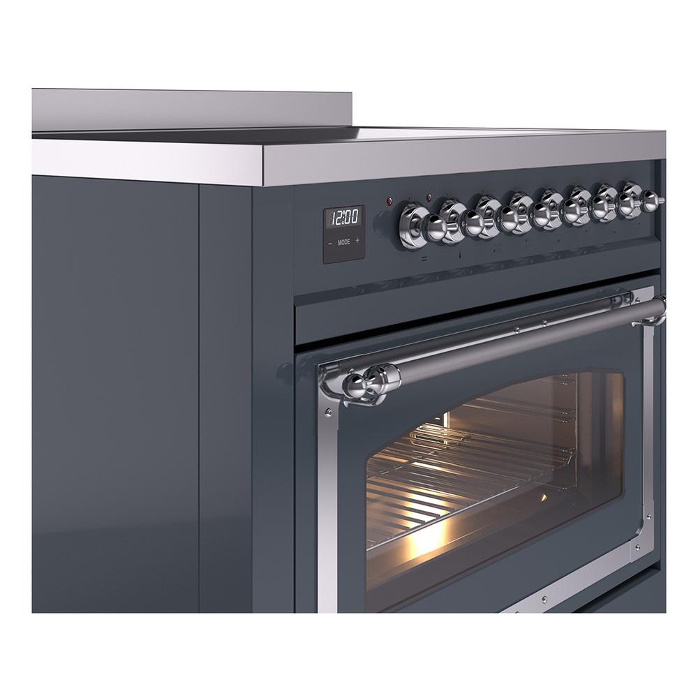 ILVE UNI366NMPBGC Nostalgie II Noblesse 36 inch Induction Range (Triple Glass Door, Blue Grey, Chrome)