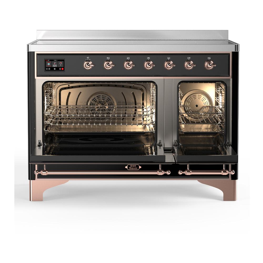 ILVE UMIB48NR3BKP Majestic III 48 inch Induction Range with 6 Elements, 5.02 cu. ft. Total Oven Capacity (Triple Glass Door, Glossy Black, Copper)