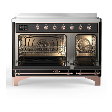ILVE UMIB48NR3BKP Majestic III 48 inch Induction Range with 6 Elements, 5.02 cu. ft. Total Oven Capacity (Triple Glass Door, Glossy Black, Copper)